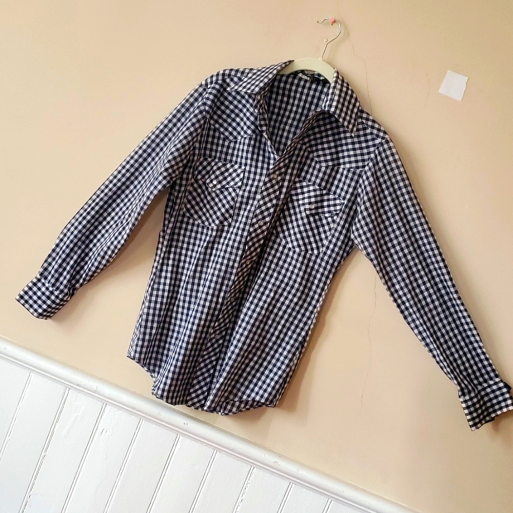 Vintage JC Penney Pearl Snap Down GINGHAM CHECK Western Shirt SZ S MENS